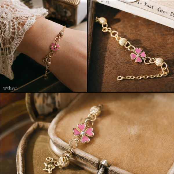 Pink Clover Şans 14 Ayar Altın Bileklik